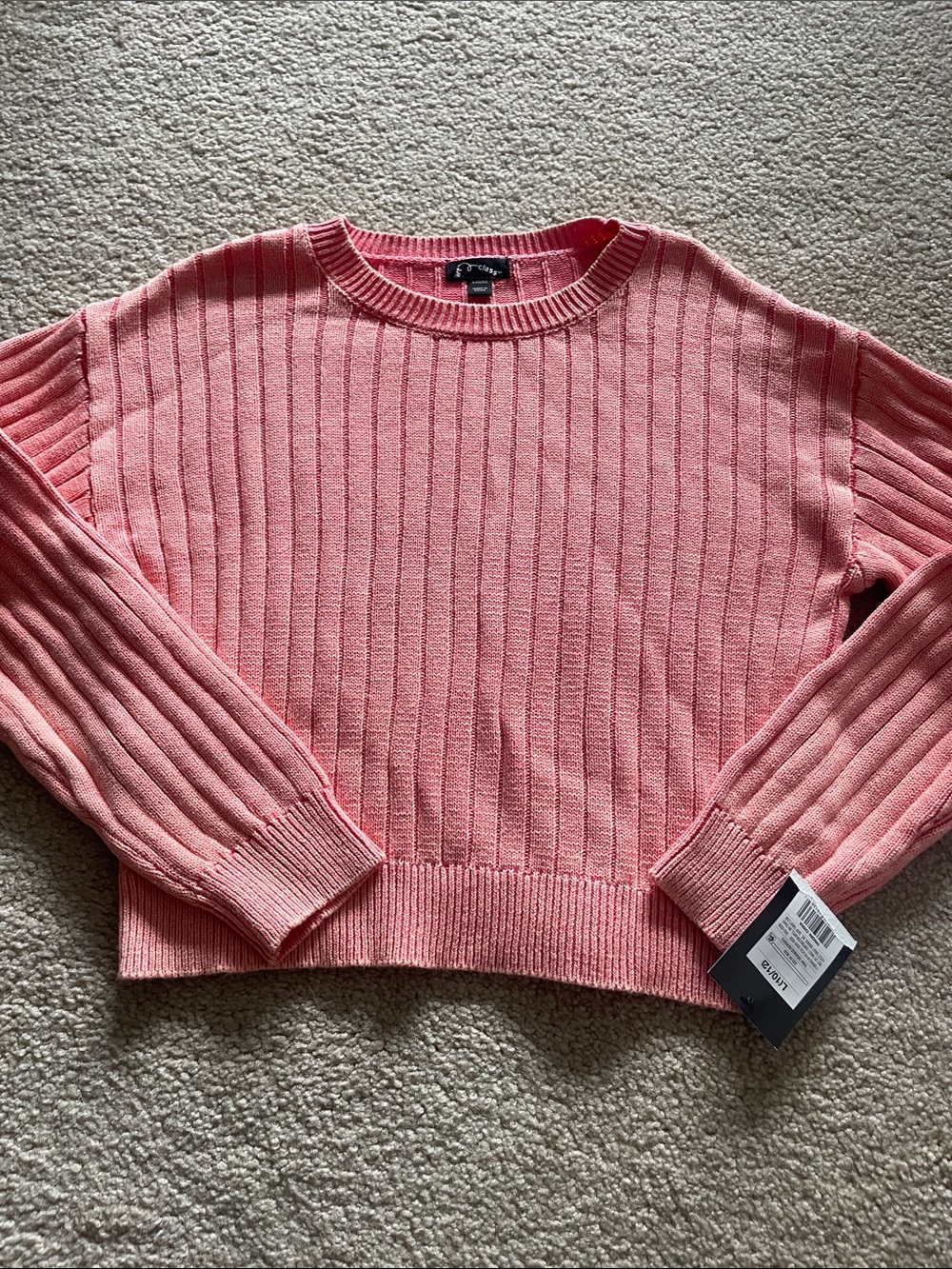 Art Class Pink Ribbed Cropped Crewneck Sweater